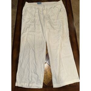 Old Navy Pants Size XL White Linen Wide Leg Pull On Elastic Pockets